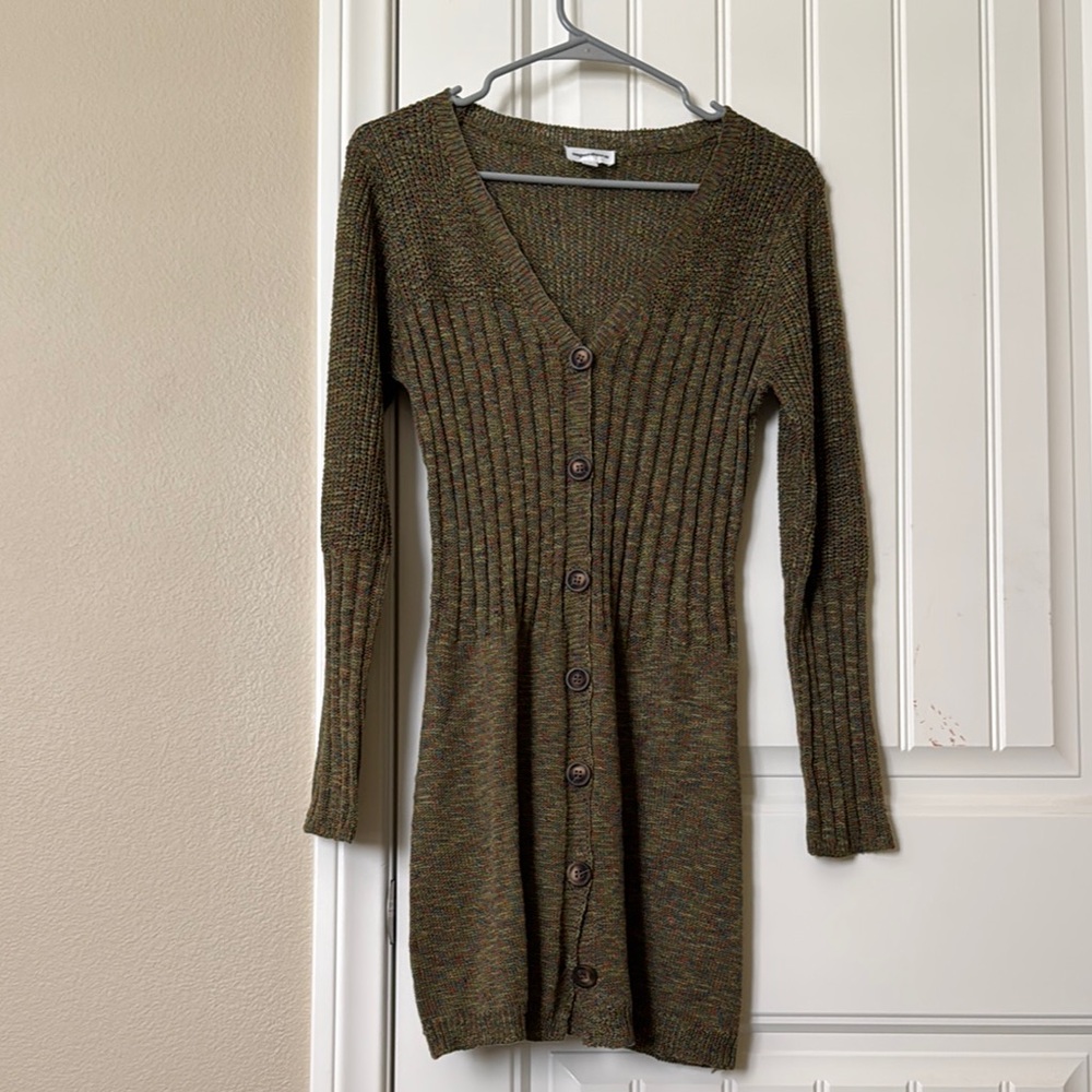 Superdown Green Ribbed Buttoned Sweater Dress